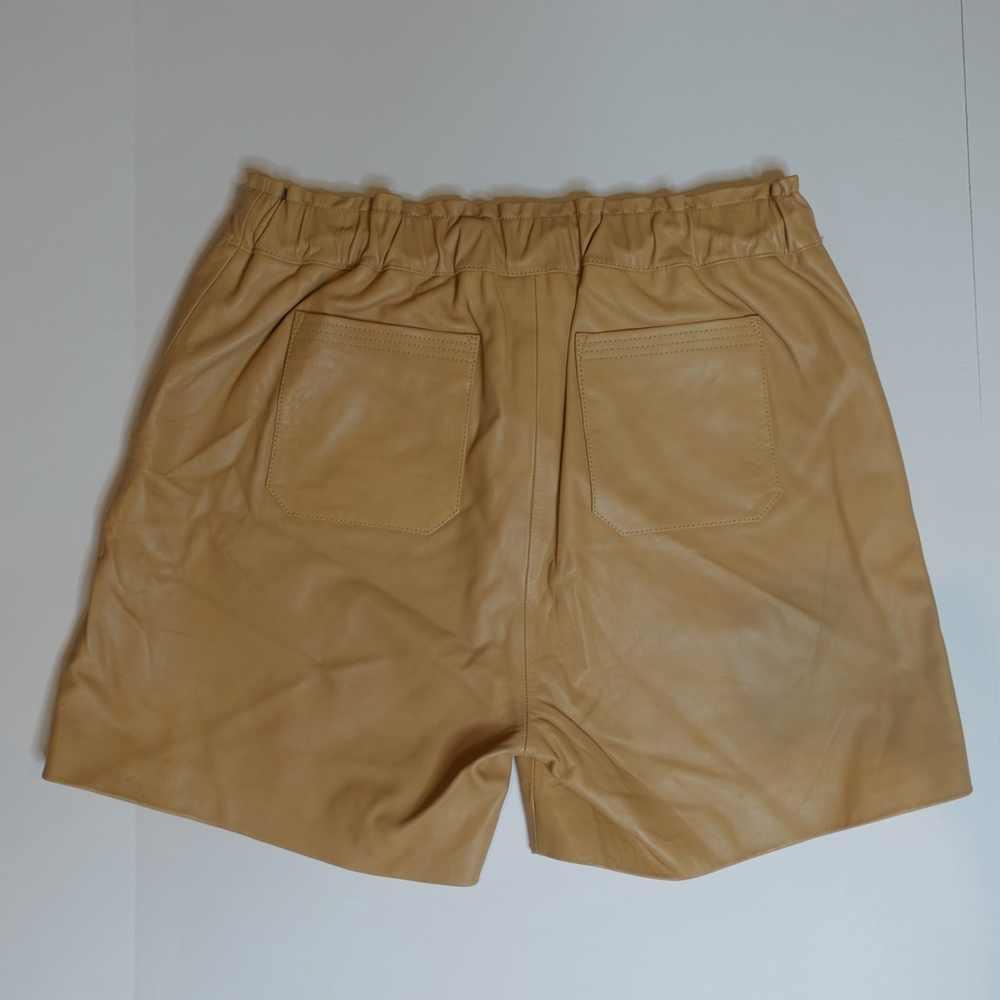 Women’s Faux Leather Drawstring Shorts - Tan - Picture 2 of 7